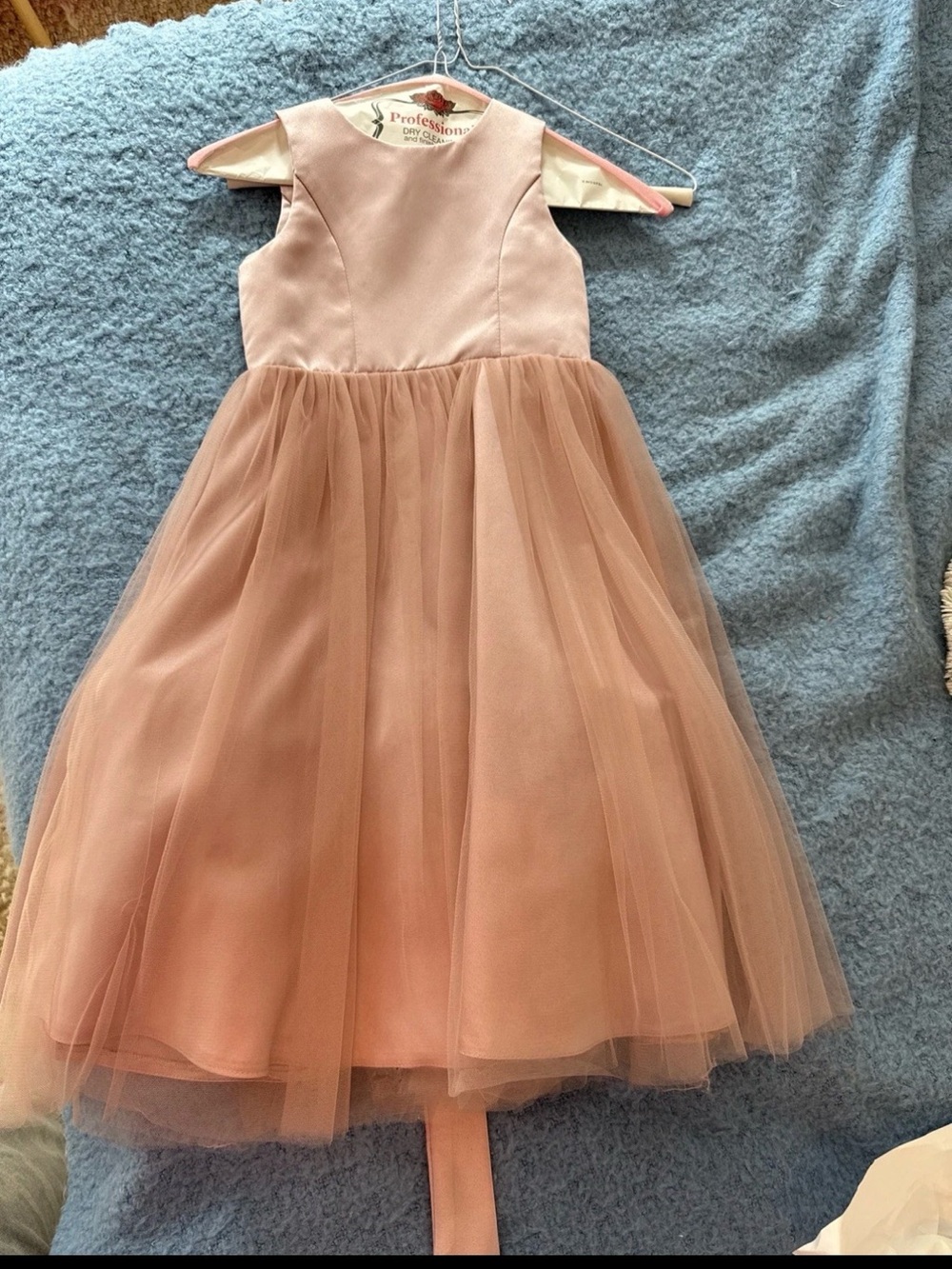 Girls Blush Pink Satin Tulle Flower Girl Formal Dress w/ Sash Size 8-10
